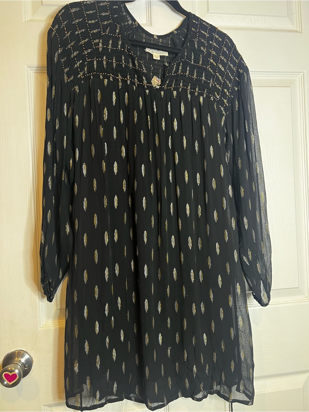 Idyllwind Black Long Sleeve Dress with Metallic Dot Print and belt